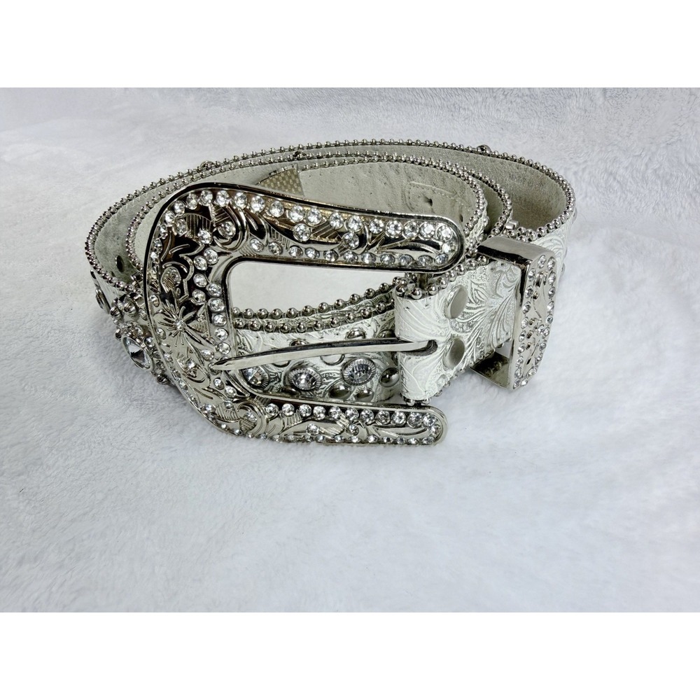 Blazin Roxx White Leather Concho Rhinestone Cowgirl Western Rodeo Belt XL